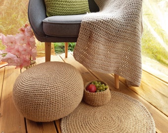 Crochet jute ottoman Indoor pouf ottoman Jute ottoman scratching post Jute pouffe ottoman Eco pouf ottoman Cat scratching post Gifts for mom