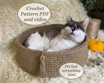 Crochet Cat Bed Pattern: Jute Cat Cave with Scratching Post (PDF)