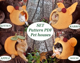 Crochet Cat Bed PDF Pattern: 4 Decoration Options (Digital Tutorial)