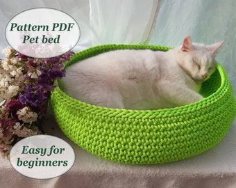 Crochet pet bed pattern pdf Digital instruction manual in PDF format with photo Crochet cat cave Cat furniture Handmade cat lover gift