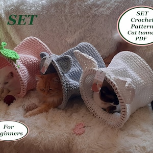 Crochet cat tunnel pattern 3 in 1 Digital instruction manual in PDF format with photo Handmade crochet lover gift Handmade cat lover gift