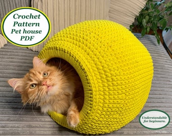 Crochet cat house pattern Crochet cat bed pdf pattern Digital instruction in PDF format Cat cave Pet furniture Handmade cat lover gift