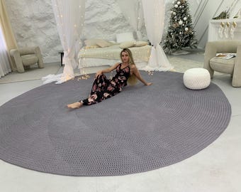 Handmade Crochet Large Round Rug: Polyester Cord Nursery Decor