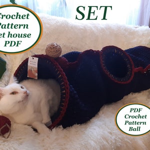 Crochet cat tunnel and crochet ball pattern with video Digital Instruction Manual PDF Format Pet furniture pattern Handmade cat lover gift