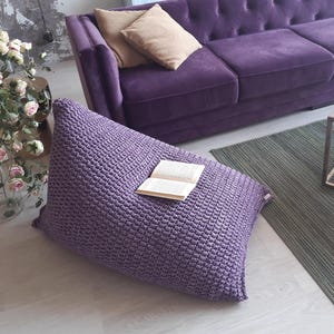 Crochet bean bag chair Comfy chair bedroom Purple reading chairs Easy armchair Living room chairs furniture Handmade gift Decorative ottoman
