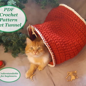 Crochet pet tunnel mini Digital instruction manual in PDF format with video Pet furniture Cat couch Cat pdf pattern Handmade cat lover gift