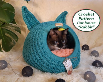 Crochet cat house Rabbit pattern Digital tutorial with video Manual in PDF Format Cat furniture Crochet pdf pattern Handmade cat lover gift