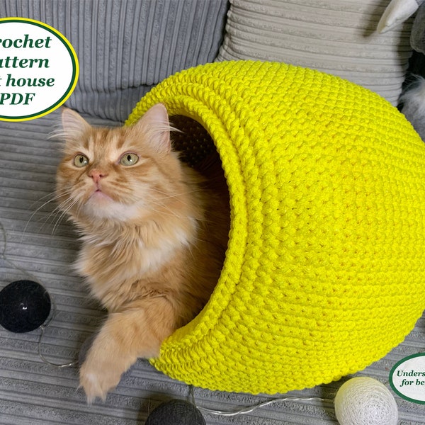 Crochet pattern cat house Crochet cat cave pdf pattern Digital instruction PDF format with photo Pet furniture Handmade cat lover gift