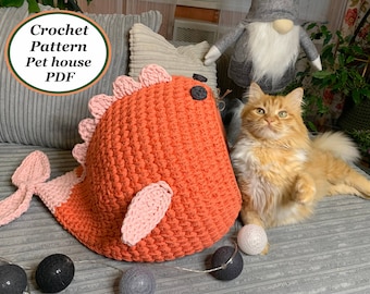 Crochet cat house Fish Digital Instruction Manual PDF Format with video Cat furniture Crochet cat cave pdf pattern Handmade cat lover gift