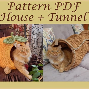 Crochet cat house and pet tunnel Digital Instruction with video Manual PDF Format Cat furniture Crochet pdf pattern Handmade cat lover gift