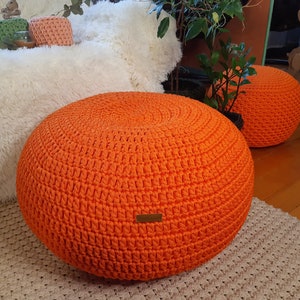Living room ottoman pouf Stuffed round pouffe Filled crochet poufs Floor cushion Knitted pouf footstool Handmade ottoman as a gift