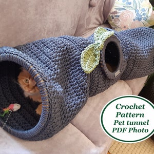 Crochet cat tunnel pattern Digital Instruction Manual in PDF Format with video Pet furniture Cat bed Pet bed pattern Handmade cat lover gift