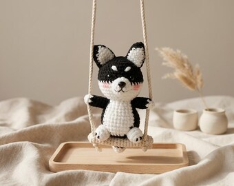 Husky Crochet Pattern PDF, Amigurumi Husky Car Charm, Puppy Plush Keychain, Rearview Mirror Toy, Easy Beginner DIY