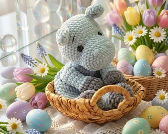Hippo Crochet Pattern PDF, Amigurumi Hippo Plush Set, Blue Pair, Nursery Decor, Easy Beginner DIY Easter Gift