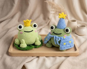 Frog Prince Crochet Pattern PDF, Amigurumi Royal Frog on Lily Pad, Plush Toy, Easy Beginner , DIY Gift