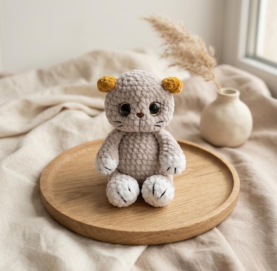 縫わずに作れる子猫の編み図（PDF）、あみぐるみ猫のチュートリアル