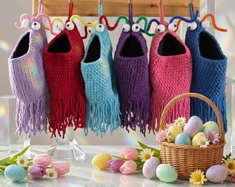Monster Hanging Basket Crochet Pattern PDF, Amigurumi Storage Bag, Wall Organizer, Kids Room Decor, Easter Basket Alternative