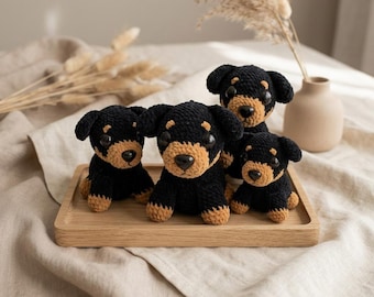 Puppy Dog Crochet Pattern PDF, Rottweiler Amigurumi Tutorial, Plush Keychain Toy, Car Charm Swing Dog, Easy Beginner