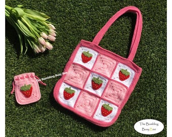 STRAWBERRY TOTE BAG and Drawstring Pouch Crochet Item