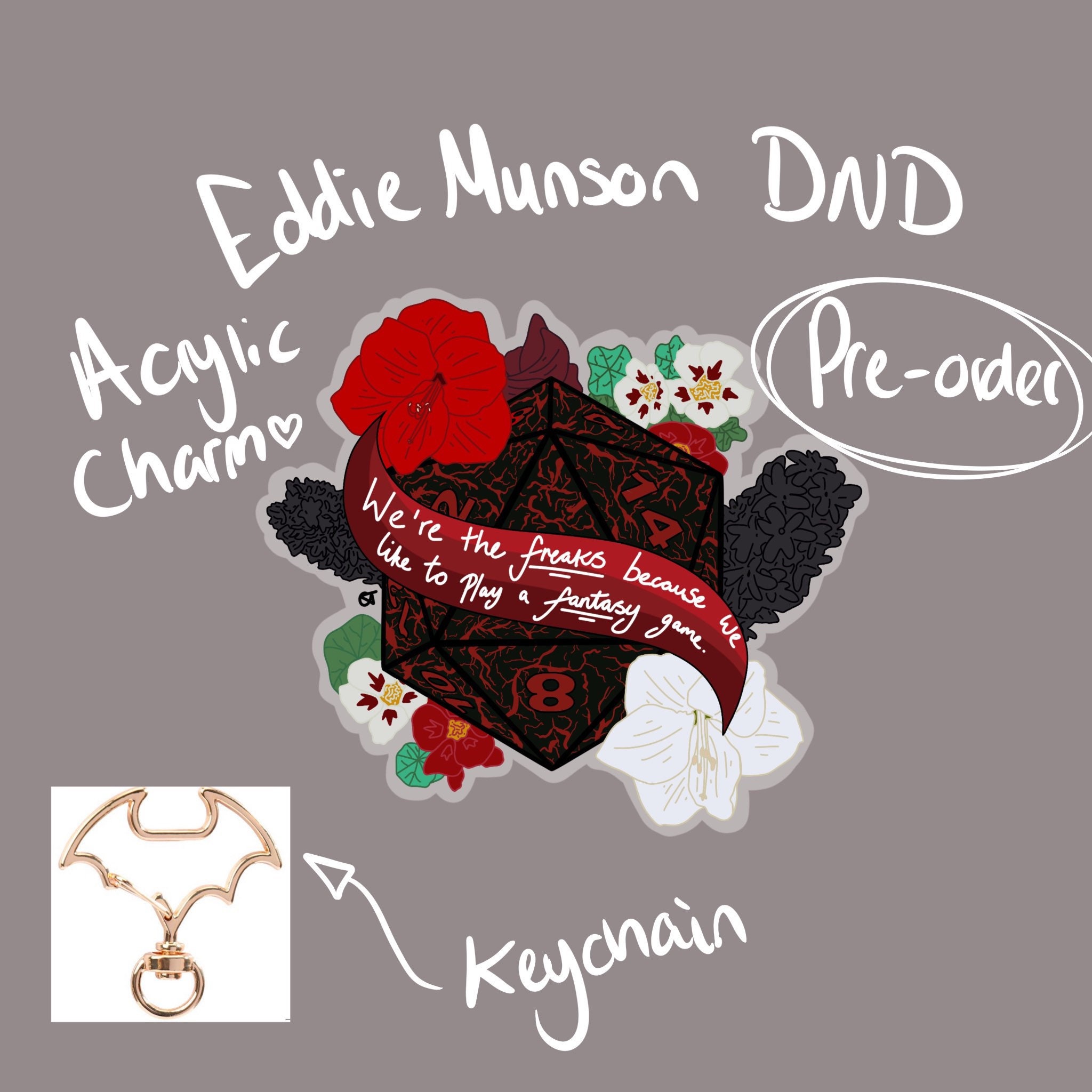 Eddie Munson Dnd Flowered Acrylic Charm Etsy
