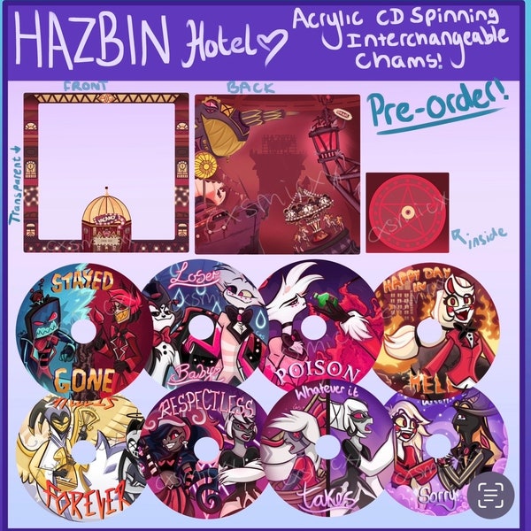 PRE-ORDER Hazbin Hotel Song Acrylic Interchangeable Spinning Disk Charms!