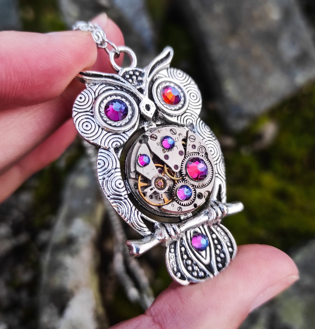 【予約中！】 Vintage Real With Pendant Necklace Owl Watch Bird Parts シルバー