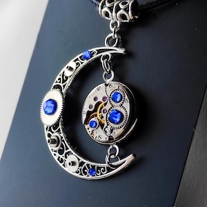 Maanketting Steampunk sieraden Vintage horloge onderdelen Ongebruikelijk Zilveren cadeau voor vrouwen Steampunk cadeau