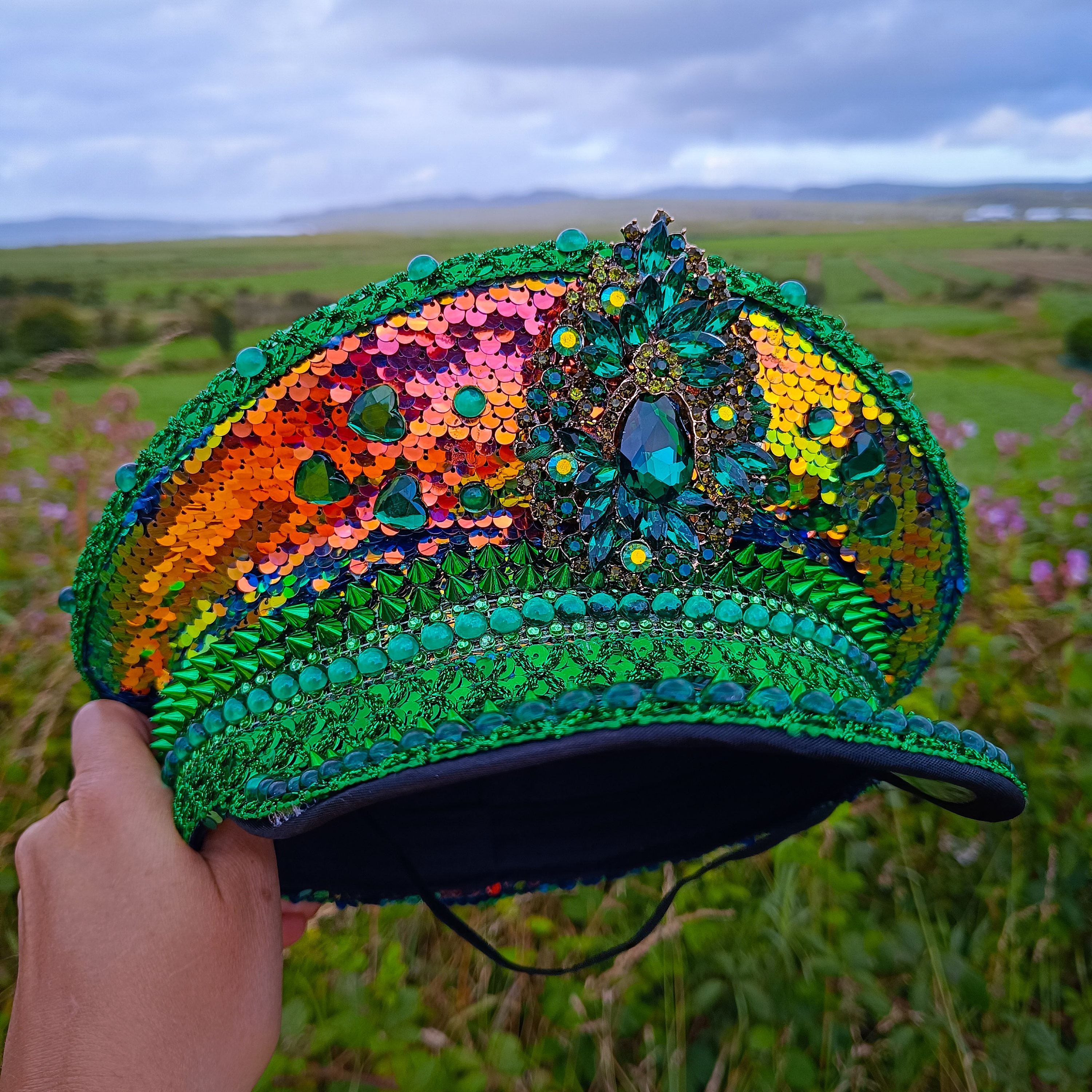 Festival hat Head costume Burning man inspired Luxury DJ Women Men Chic Captain hat Sparkling cap Show headdress Rave outfit