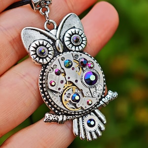 Steampunk Owl Necklace, Watch Movement Pendant, Mechanical Owl Jewelry, Industrial Gear Pendant, Steam punk Jewelry Gift