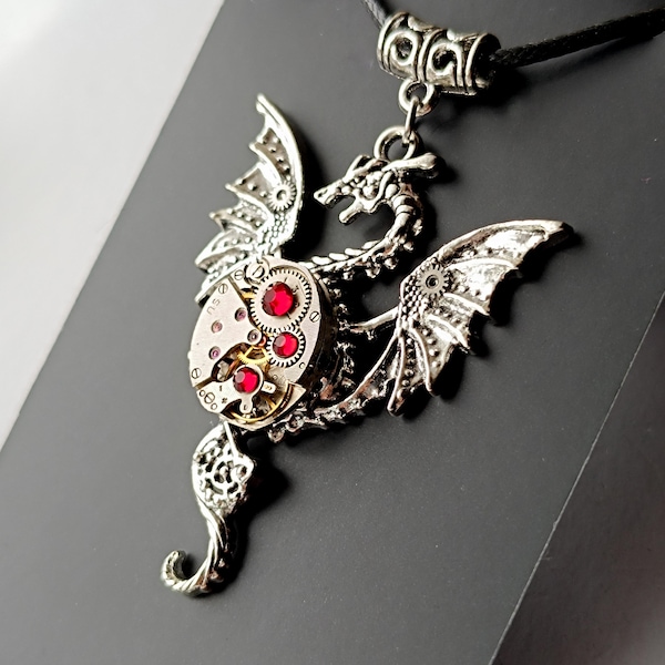 Dragon jewelry Steampunk necklace Steam punk pendant Clockwork Totem Mystical Gift for men women Vintage Watch parts Fantasy creature