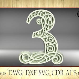 Multilayer Number 3 home decor, DXF, SVG, Ai, Cdr, Dwg vector file format