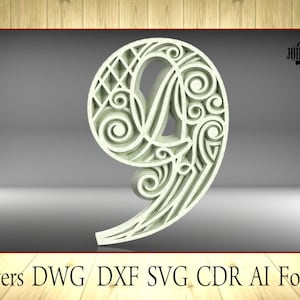 Multilayer Number 9 home decor, DXF, SVG, Ai, Cdr, Dwg vector file format