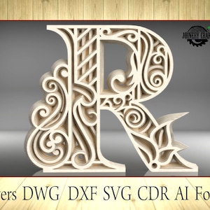 Multicapa Letra R, decoración del hogar, DXF, SVG, Ai, Cdr, formato de archivo vectorial Dwg