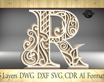 Multilayer Letter R, home decor, DXF, SVG, Ai, Cdr, Dwg vector file format