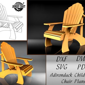 Adirondack stijl Kindermaat stoel, Plannen, Download, DXF, DWG, SVG, pdf-formaat