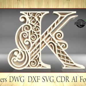 Multilayer Letter K, home decor, DXF, SVG, Ai, Cdr, Dwg vector file format