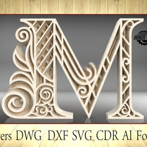 Multilayer Letter M, home decor, DXF, SVG, Ai, Cdr, Dwg vector file format