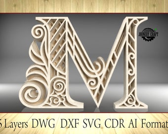 Multilayer Letter M, home decor, DXF, SVG, Ai, Cdr, Dwg vector file format