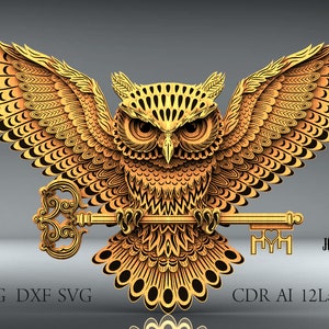 Multilayer Owl mandala 12 layers for laser, cutter machines, home decor, SVG, DWG, DXF Cdr file, Glowforge, multilayer model, 3d Owl