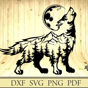 Wolf howling forest mountains vector, home decor, DXF, SVG,  PNG, pdf file format