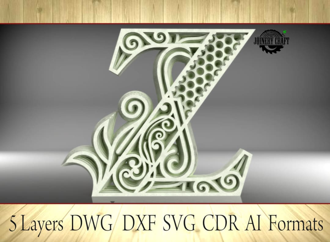 Multilayer Letter Z, Home Decor, DXF, SVG, Ai, Cdr, Dwg Vector File ...