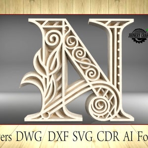 Multilayer Letter N, home decor, DXF, SVG, Ai, Cdr, Dwg vector file format