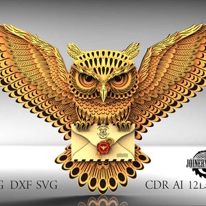 Multilayer Owl mandala 12 layers for laser and cutter machines, home decor, SVG, DWG  DXF Cdr file, Glowforge, multilayer model, 3d Owl