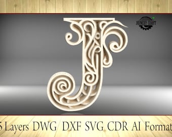 Multilayer Letter J, home decor, DXF, SVG, Ai, Cdr, Dwg vector file format