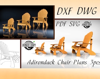 Adirondack style chair Plans 3pcs, Download, DXF, DWG, SVG, Pdf format