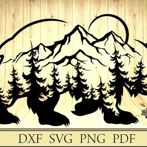 Bear forest mountains vector, home decor, DXF, SVG,  PNG, pdf file format
