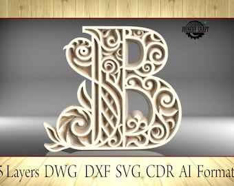 Multilayer Letter B, home decor, DXF, SVG, Ai, Cdr, Dwg vector file format