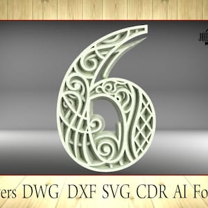Multilayer Number 6 home decor, DXF, SVG, Ai, Cdr, Dwg vector file format