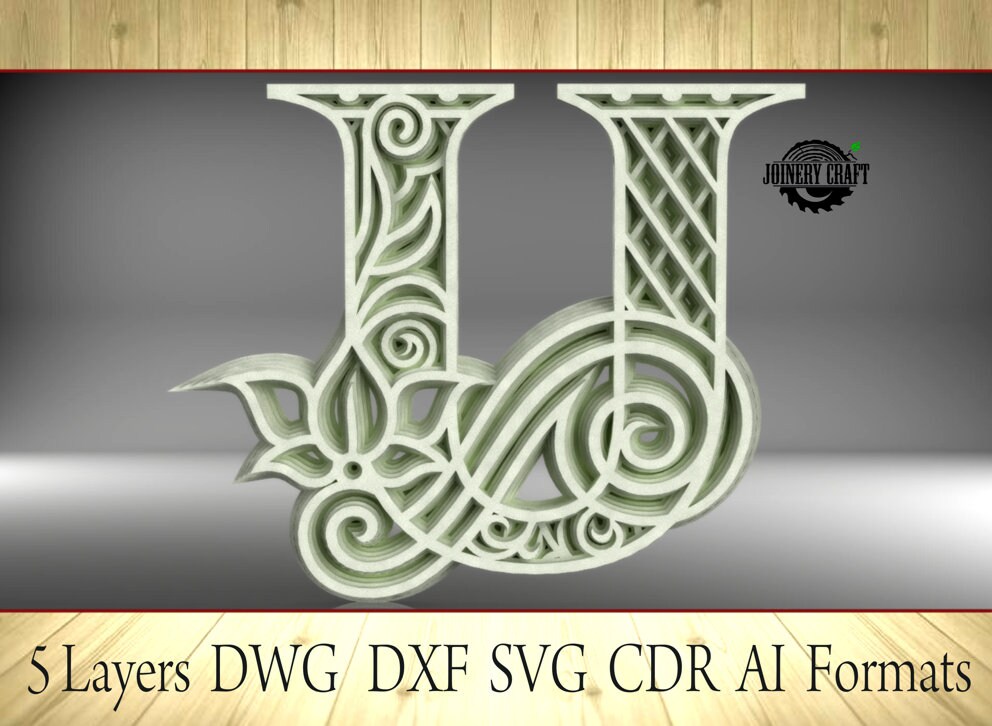 Multilayer Letter U, home decor, DXF, SVG, Ai, Cdr, Dwg vector file format