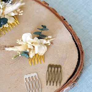 4ever White small dried flower comb for bridesmaid, witness | Wedding hair accessory, ceremony, white and green tones